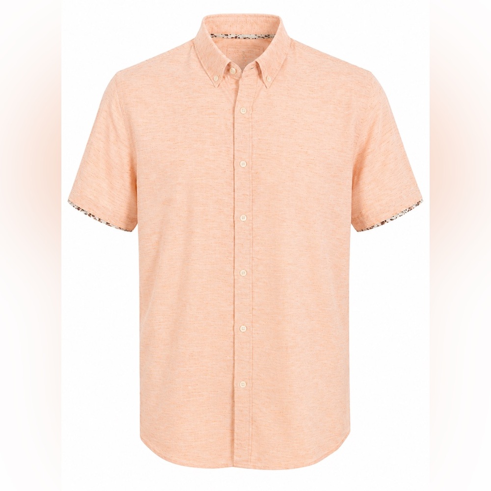 Denim & Flower Men's Short Sleeve Button-Down Shirt in Peach
